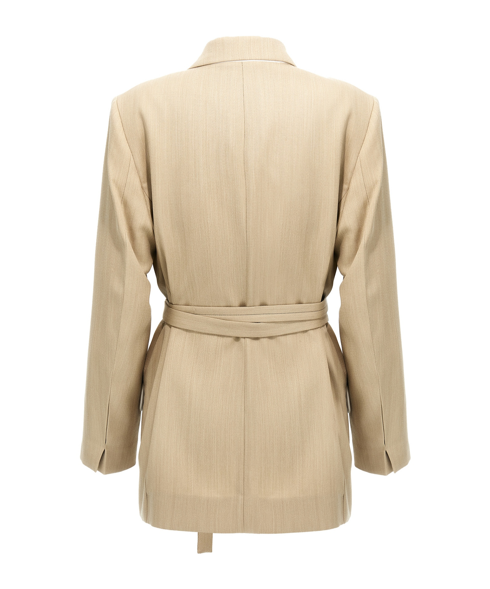 Victoria Beckham Belted Waist Blazer With Chest And Flap Pockets In Nude