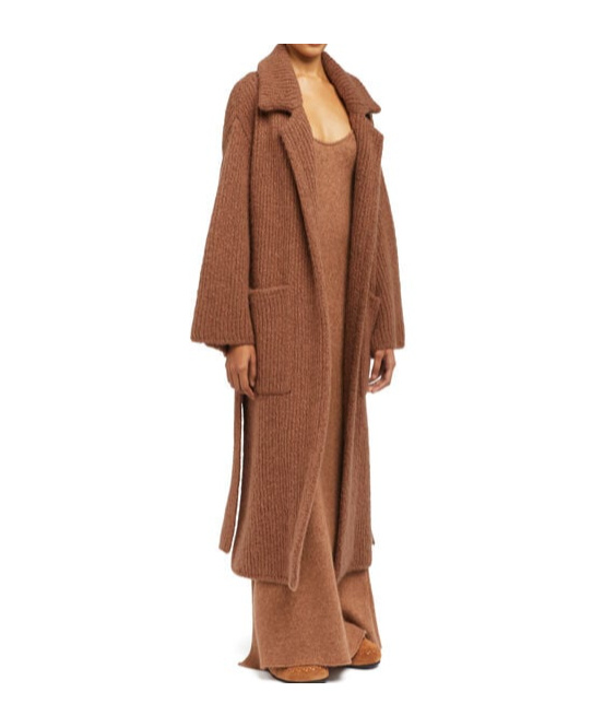 Alanui Ribbed Belted Coat In Brown