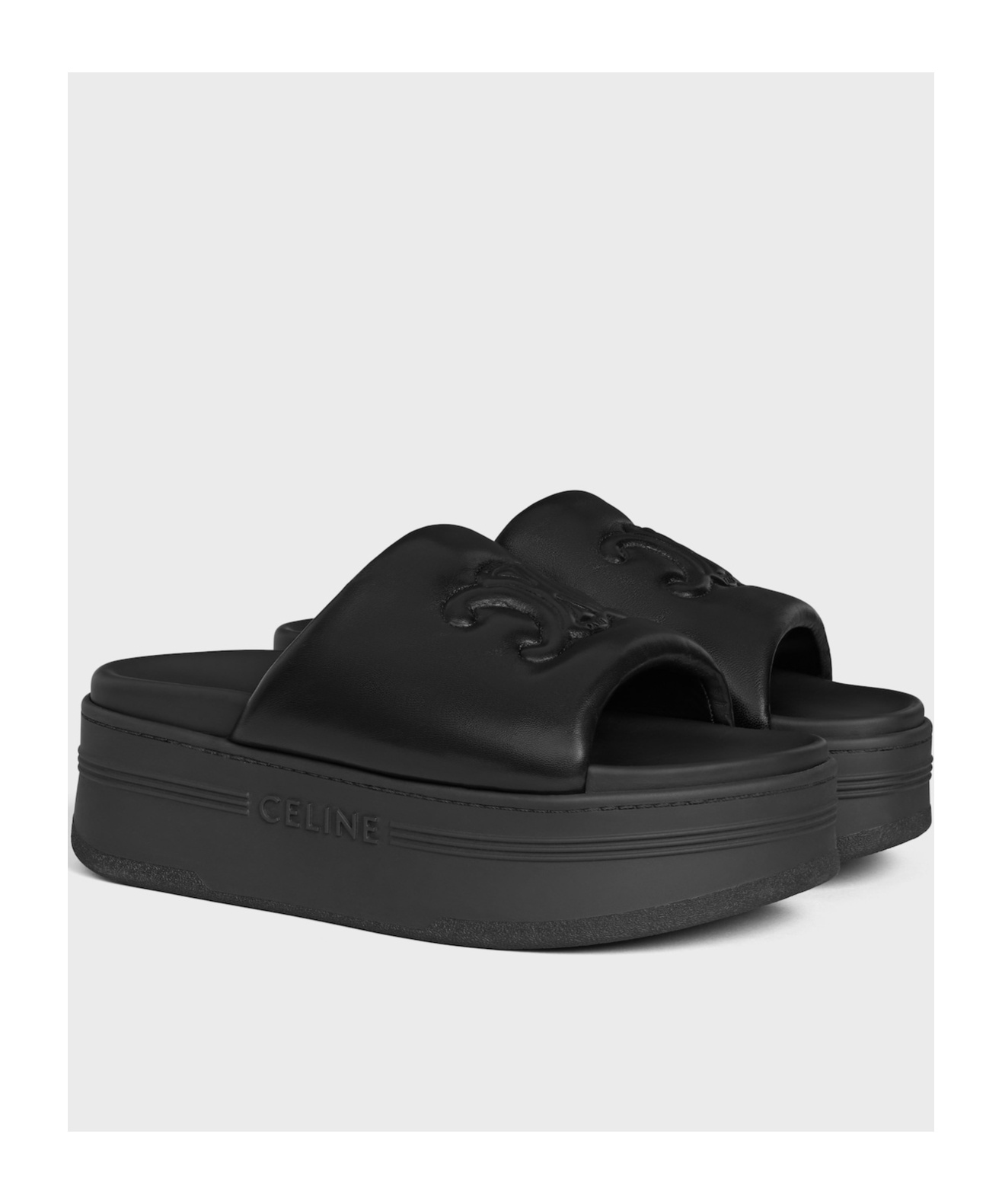 Celine Round Head Flat Slippers In Black