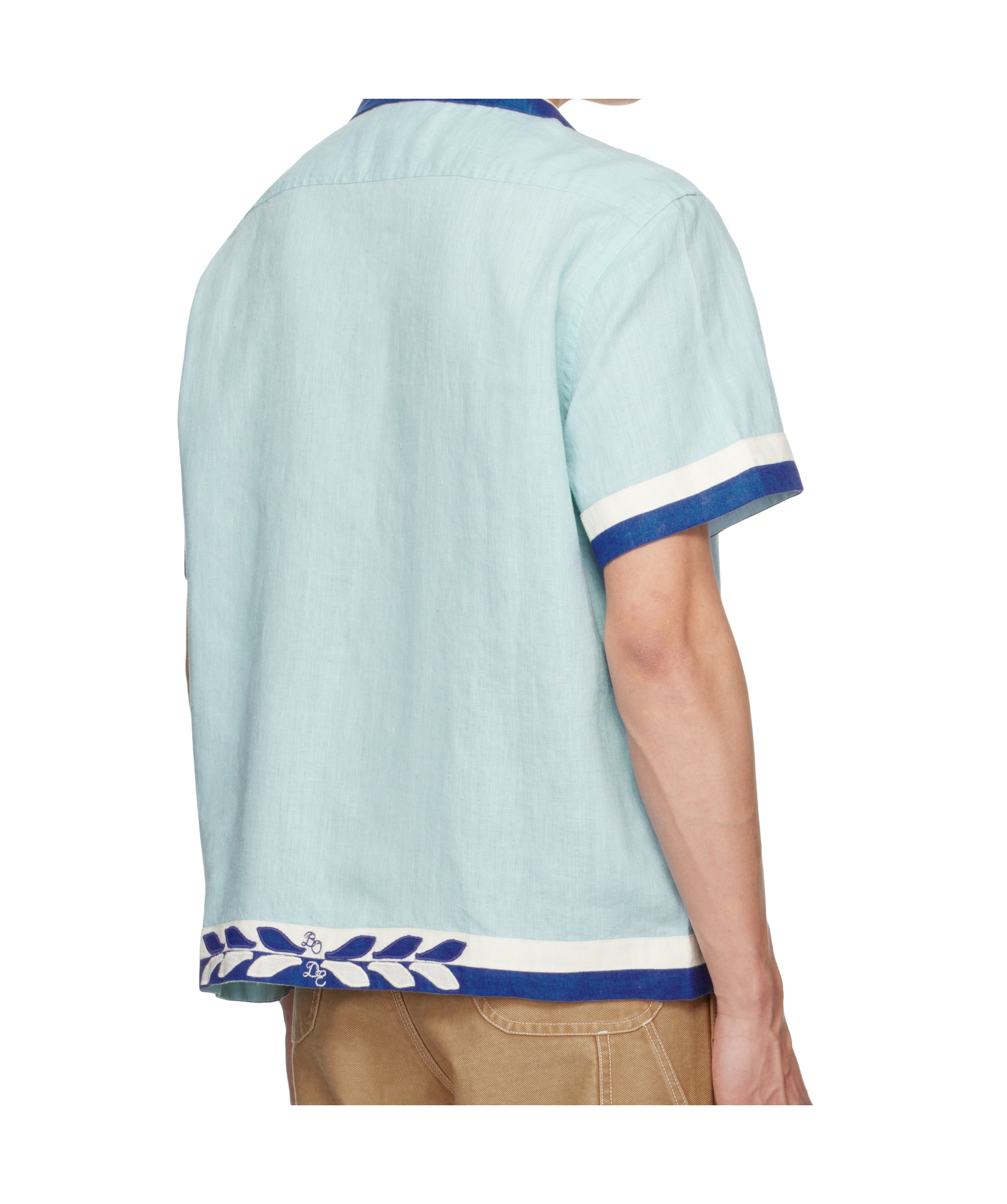 Bode Seedling Stripe Linen Camp Shirt In Blue