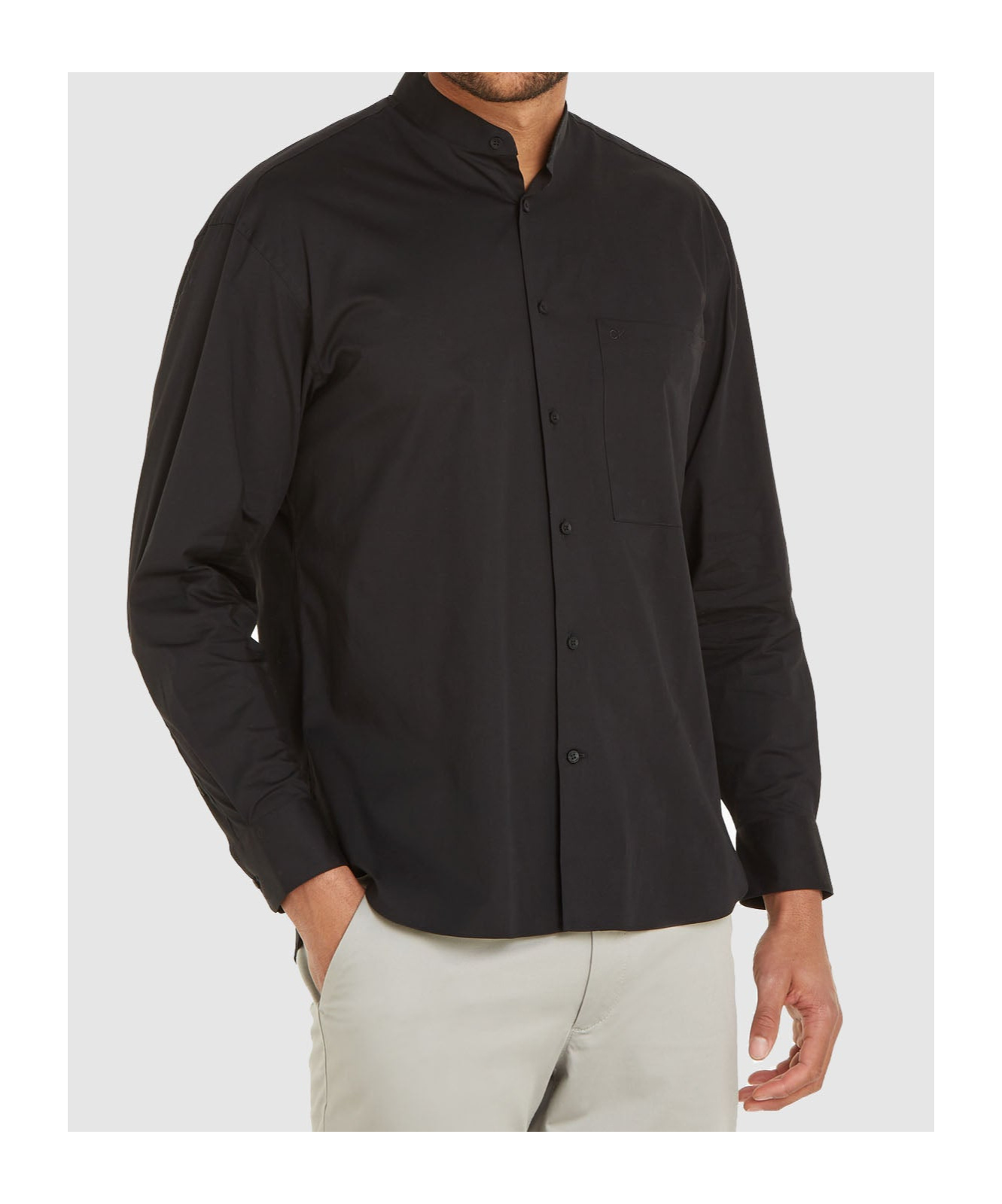 Calvin Klein Stand-up Collar Shirt In Black