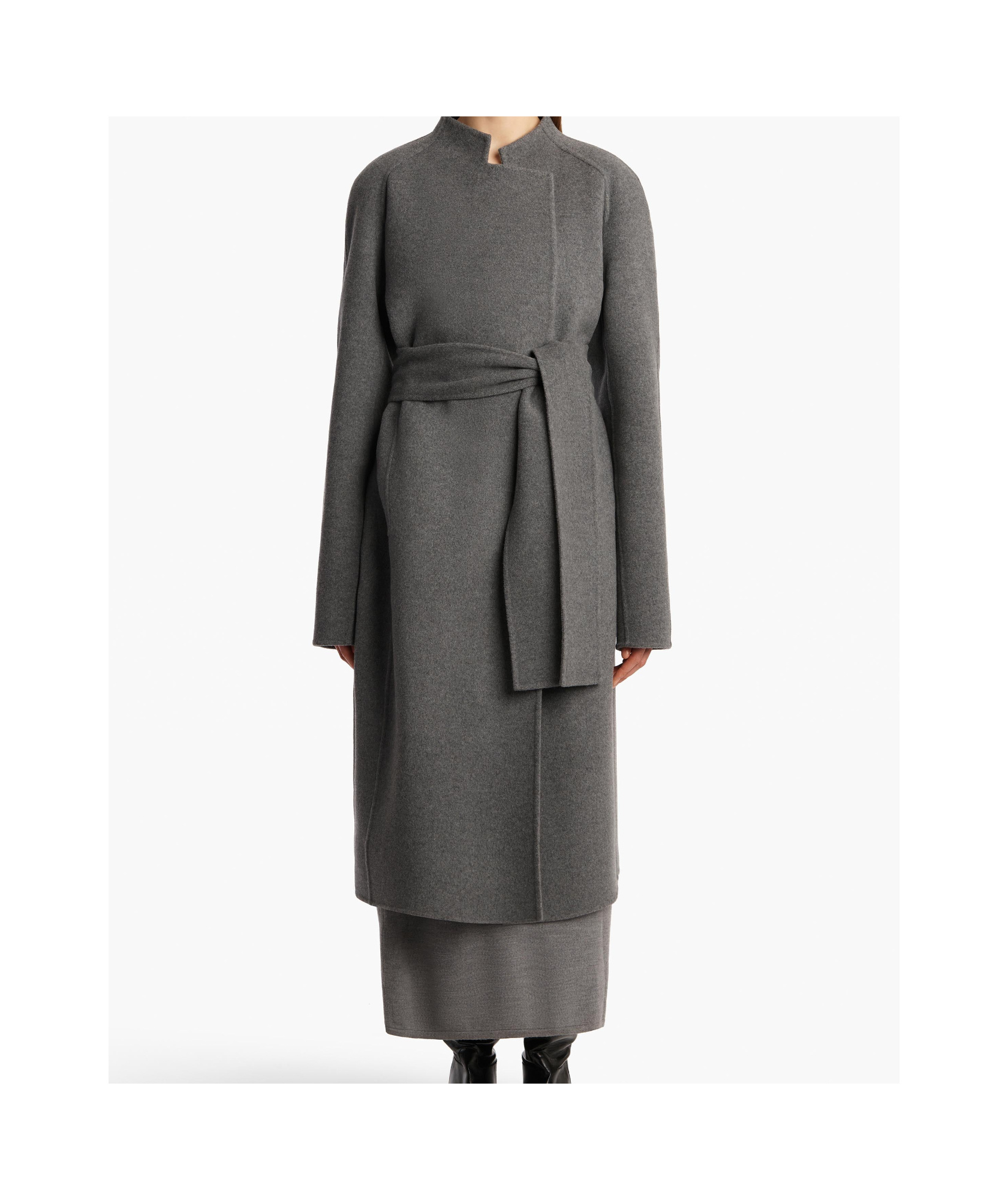 Khaite Annly Belted Wool-felt Coat In Gray