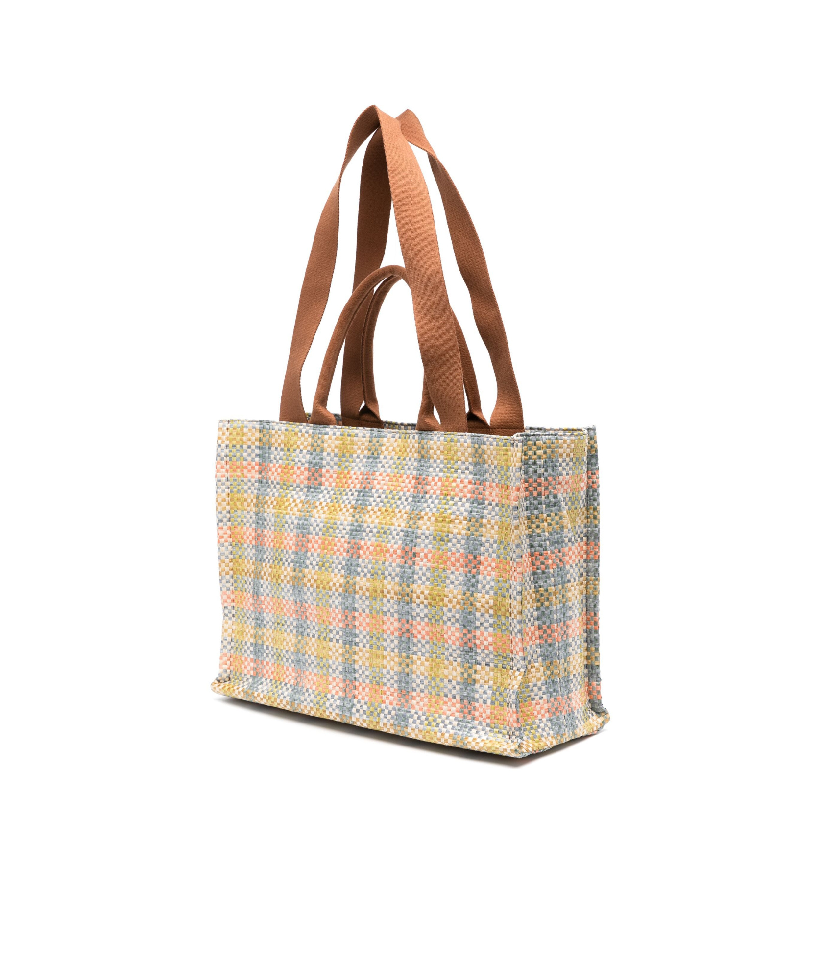 Marni Checkerboard Raffia Tote Bag In Nude