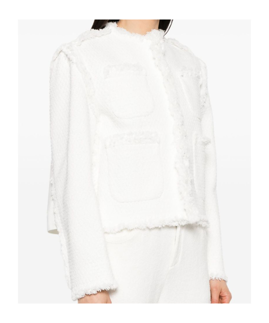 Sacai Cropped Denim Jacket Fringe Detailing In White