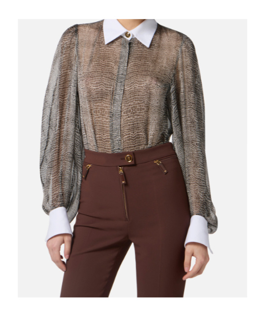 Elisabetta Franchi Python Print And Collar Bodysuit In Black
