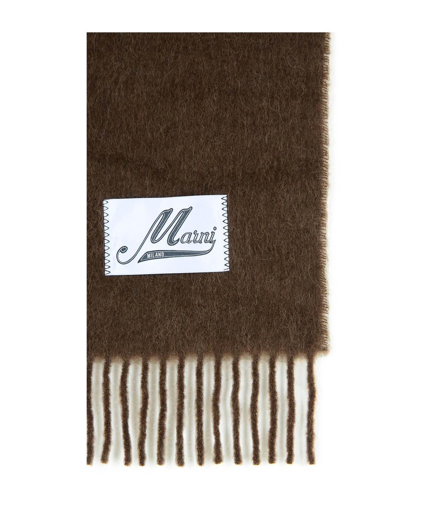 Marni Soft Alpaca Blend Scarf With Fringed Edges In Brown