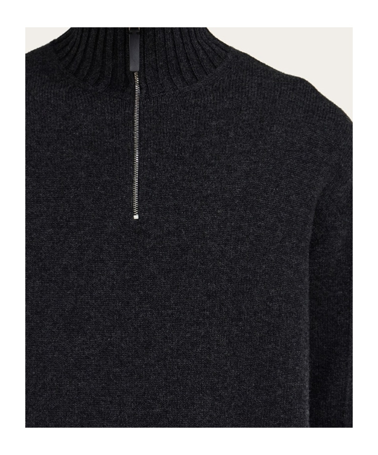 Ferragamo Cashmere Blend Sweater Ribbed Collar Cuffs Hem In Black