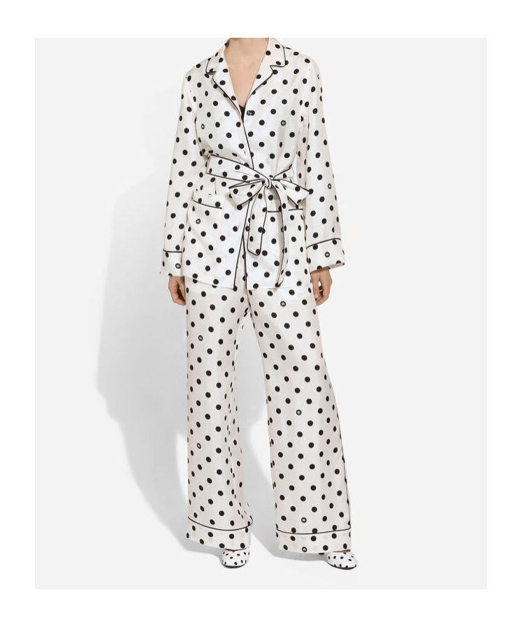 Dolce & Gabbana Polka Dot-print Silk Pajama Trousers In White