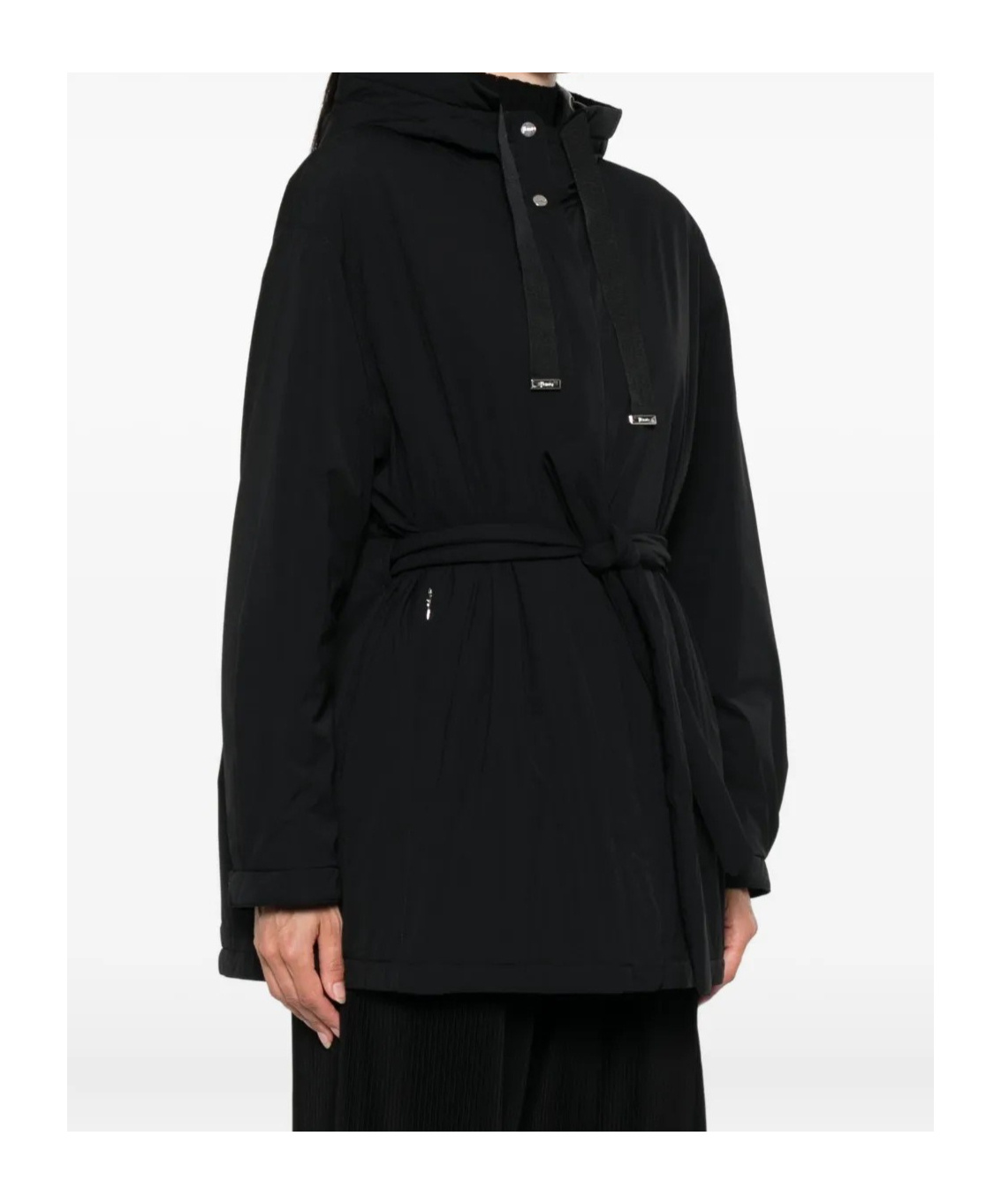 Herno Hooded Belted Jacket In Black