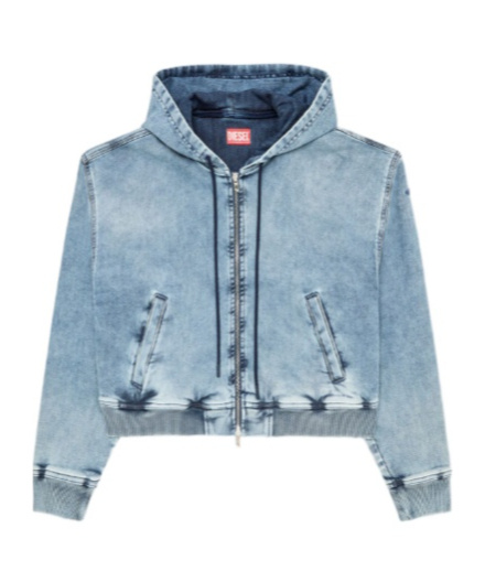 Diesel Hooded Zip-up Denim Jacket In Blue