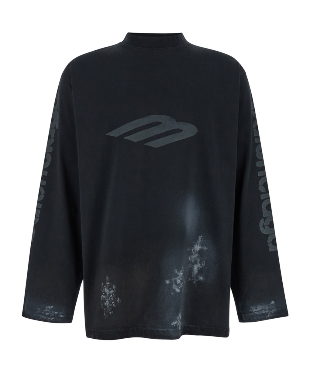 Shop Balenciaga Distressed Logo-print Jumper In Black