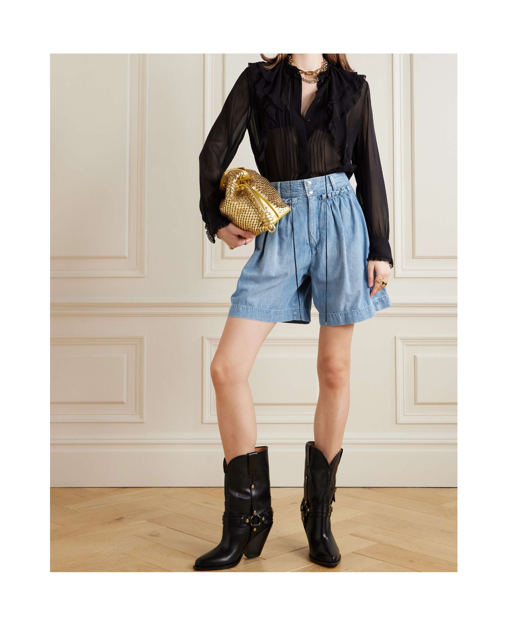 Isabel Marant Ingrid Ruffled Cotton-chambray Shorts In Blue