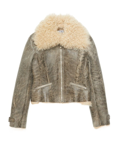 Acne Studios Vintage Leather Jacket In Grey,beige