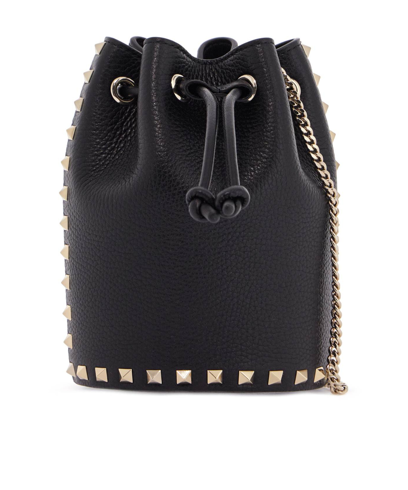 Valentino Borsa Mini In Pelle Nera Con Rivetti Piramidali E Chiusura A Cordoncino In Black