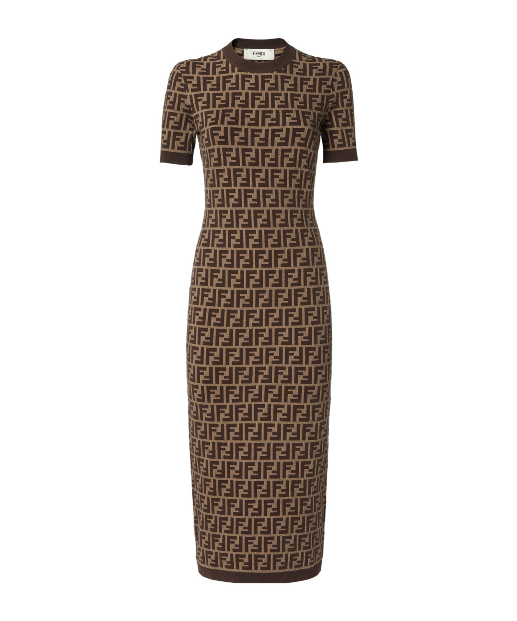 Fendi Cotton Dress With All-over Logo Print In Brown