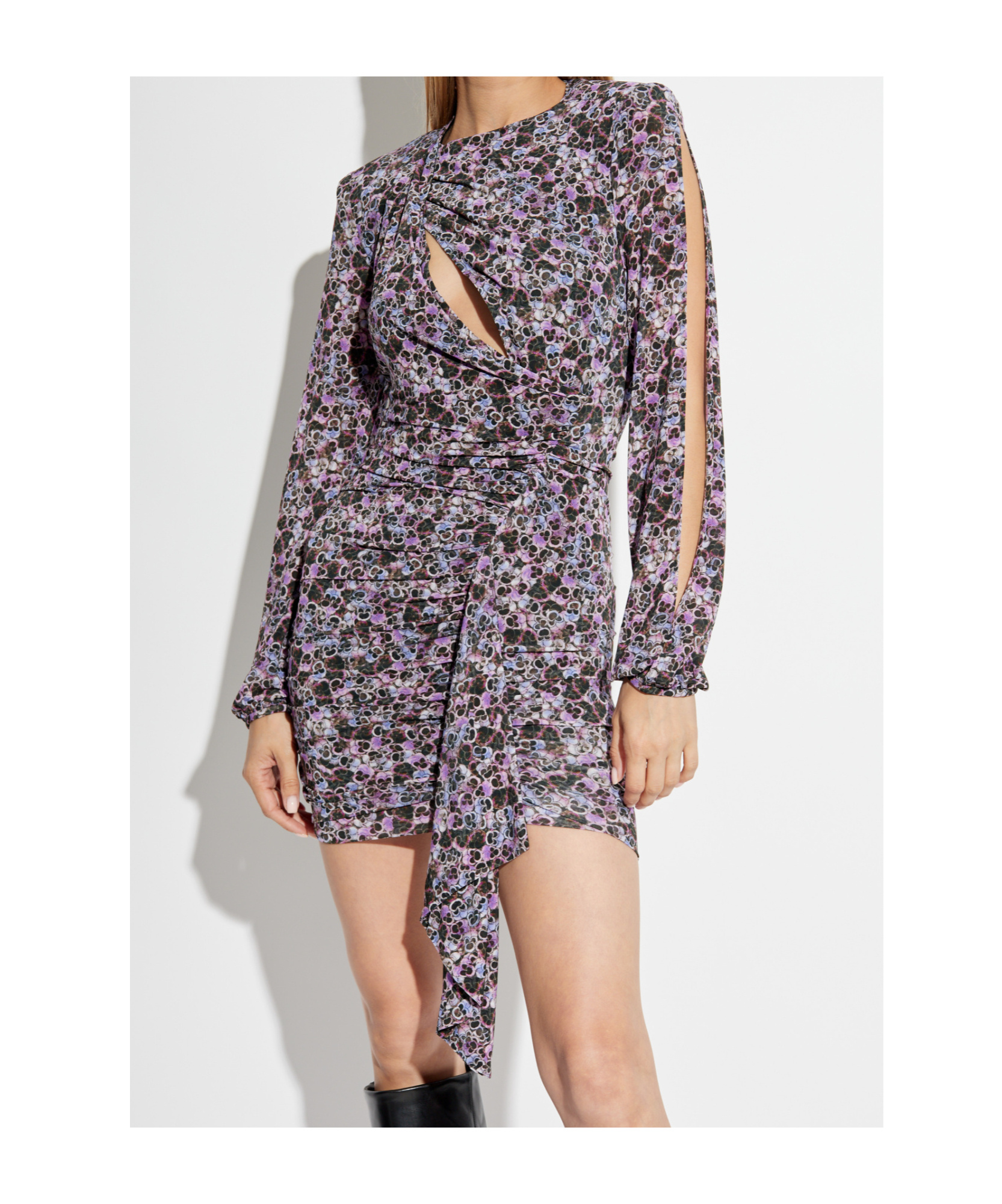 Isabel Marant Vinia Gathered Printed-jersey Dress In Gray