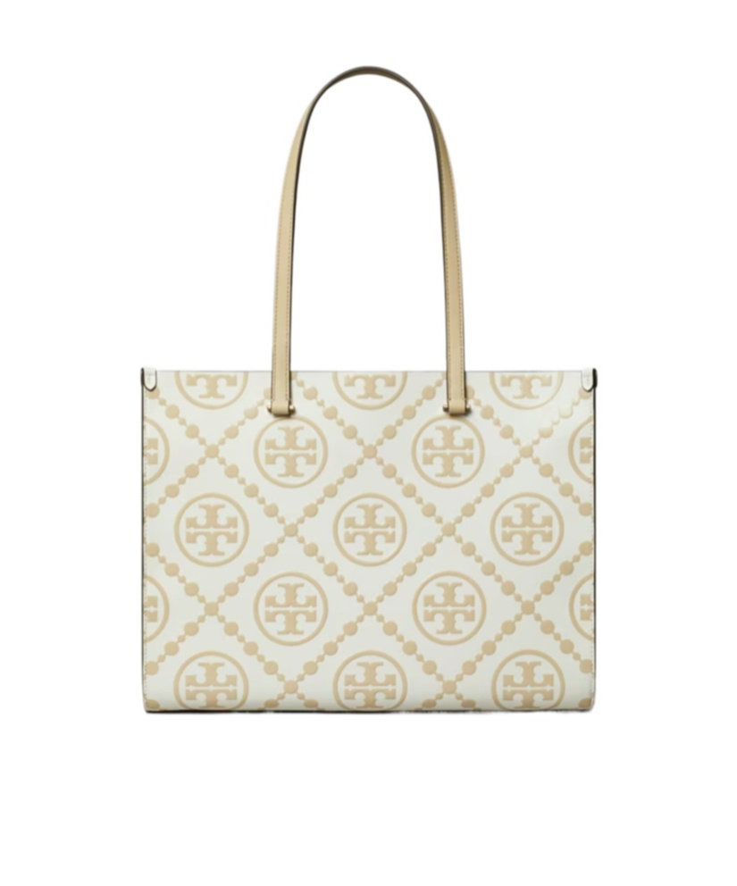 Tory Burch T Monogram Embossed Leather Tote Bag In Light Brown