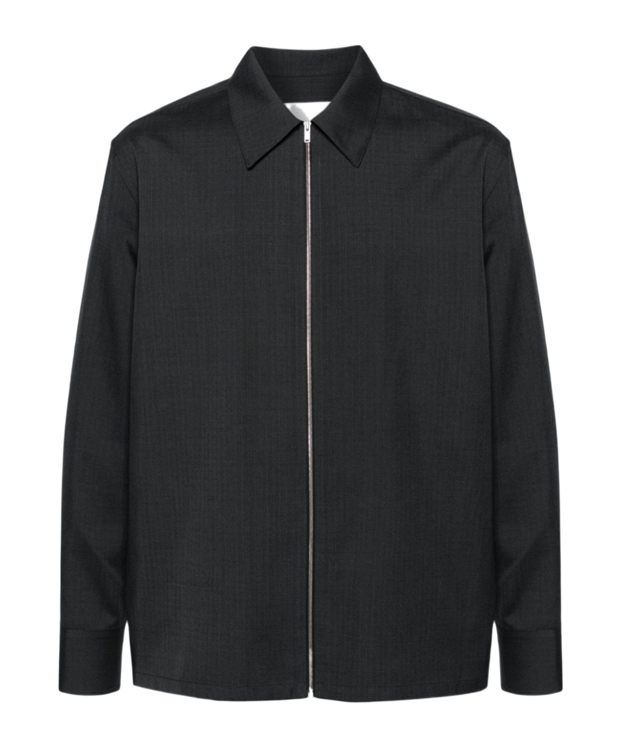 Jil Sander Black Zip-up Shirt With Contrasting Stitching In Tech Fabric Man In Black