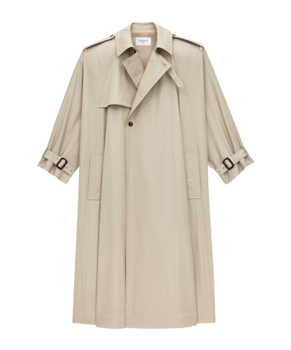 Saint Laurent Cape Trench Coat In Cotton Twill In Light Brown