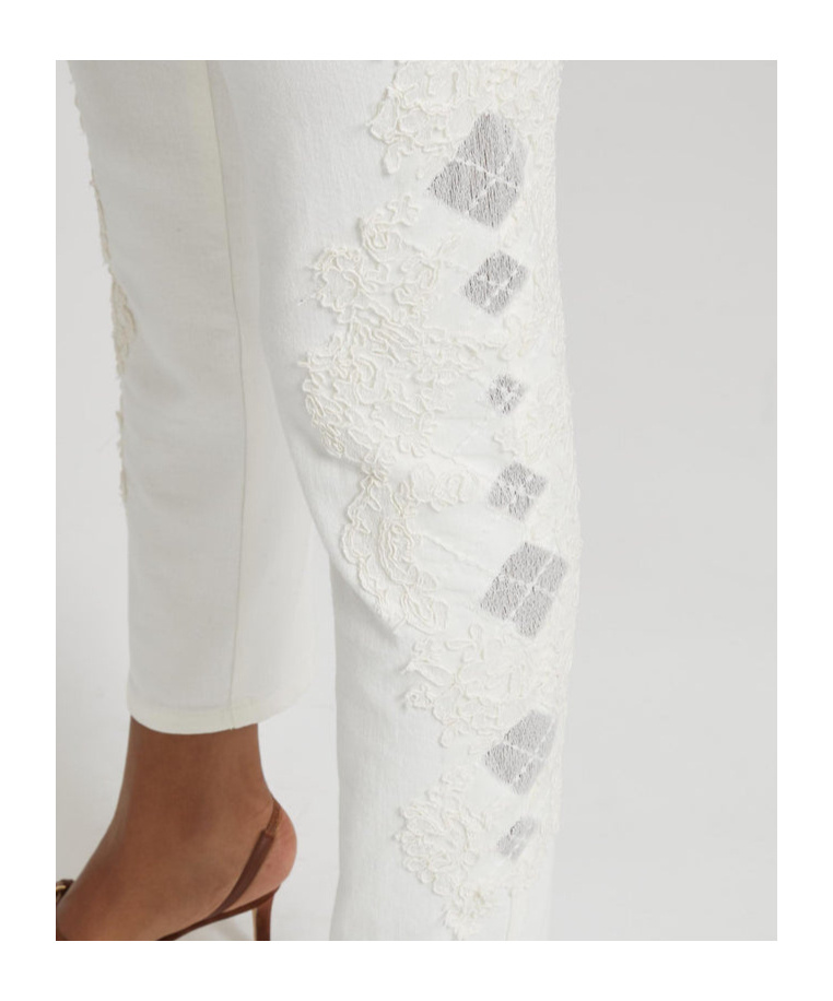 Ermanno Scervino Five-pocket Denim Jeans With Rebrode Lace In White