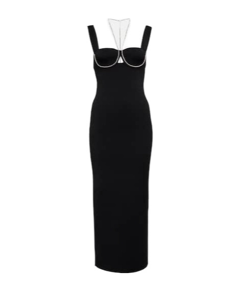 Galvan Celeste Embellished Knit Midi Dress In Black
