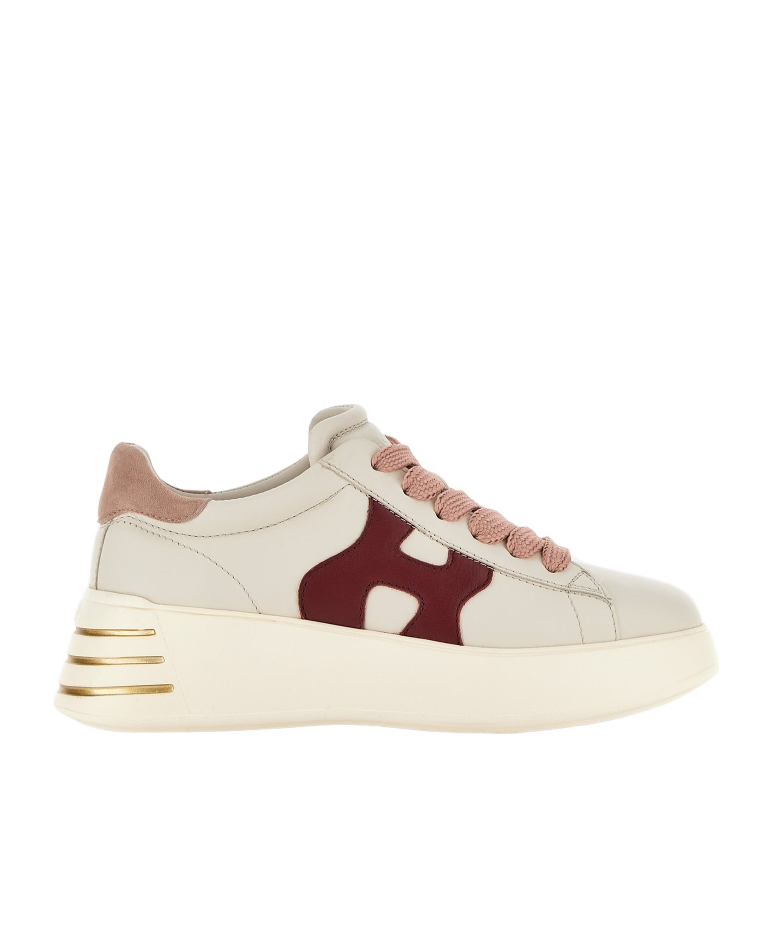 Hogan Rebel Calf Leather Sneakers With Pink Heel In White