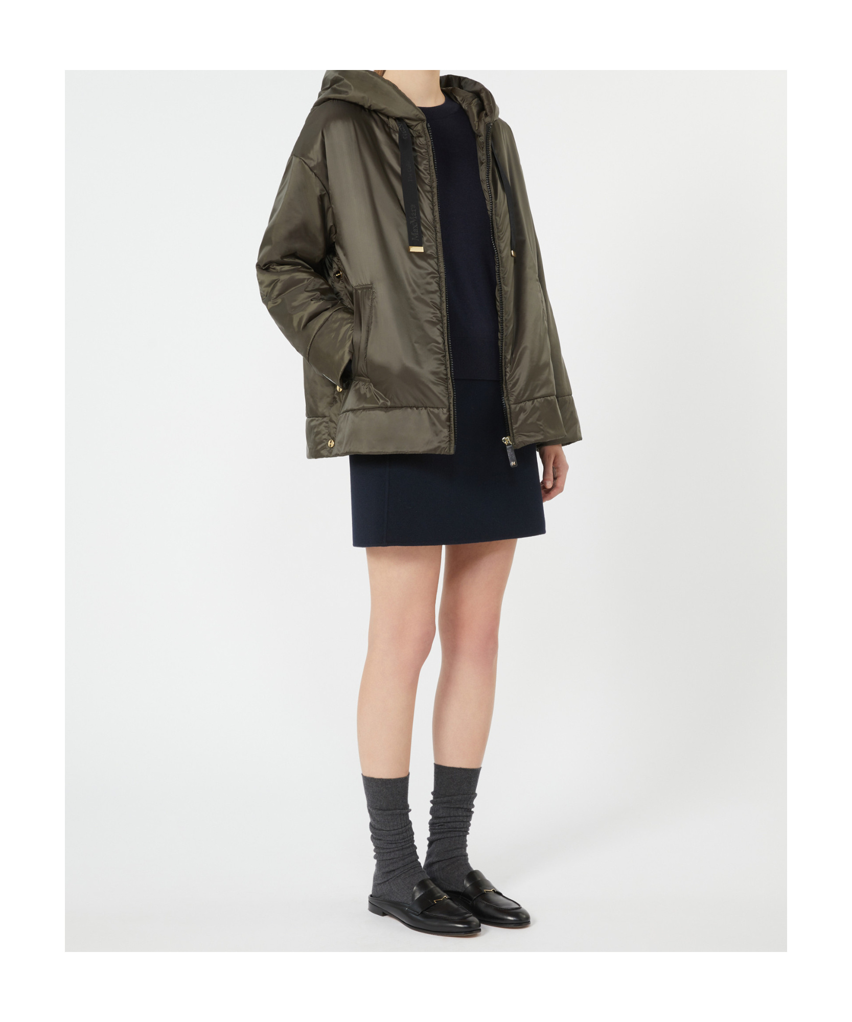 Max Mara Padded, Hooded Jacket In Water-repellent Canvas In Green