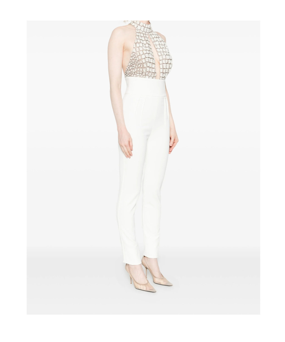 Elisabetta Franchi Embellished Halter-neck Jumpsuit In White