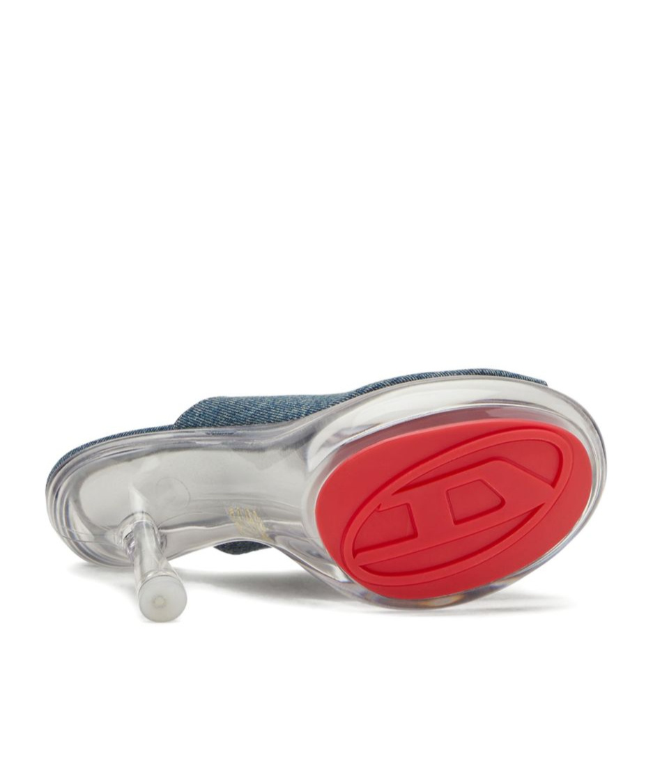 Diesel D-lake-platform Mules In Denim And Plexiglass In Blue