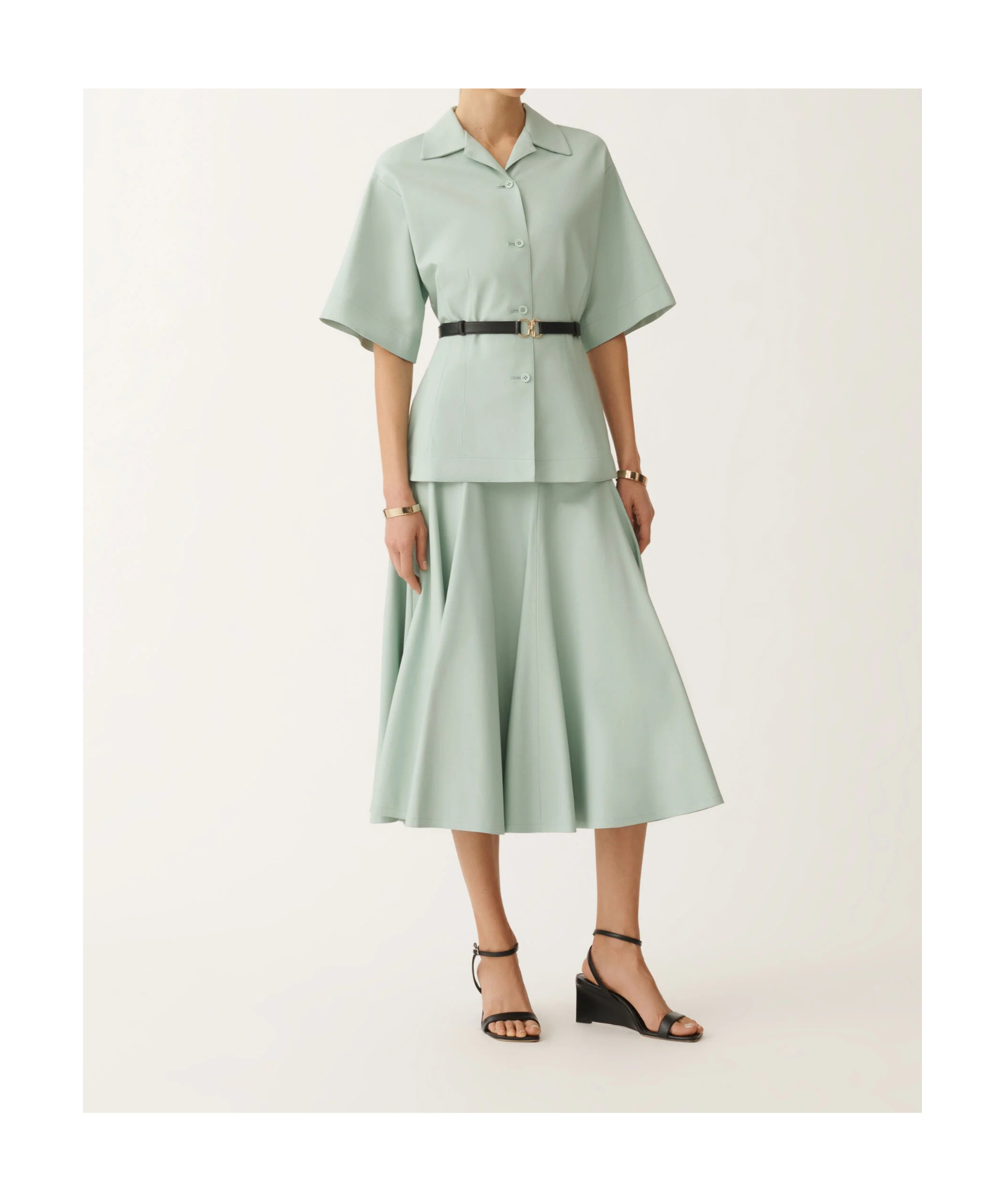 Fabiana Filippi Short-sleeved Leather Jacket In Green