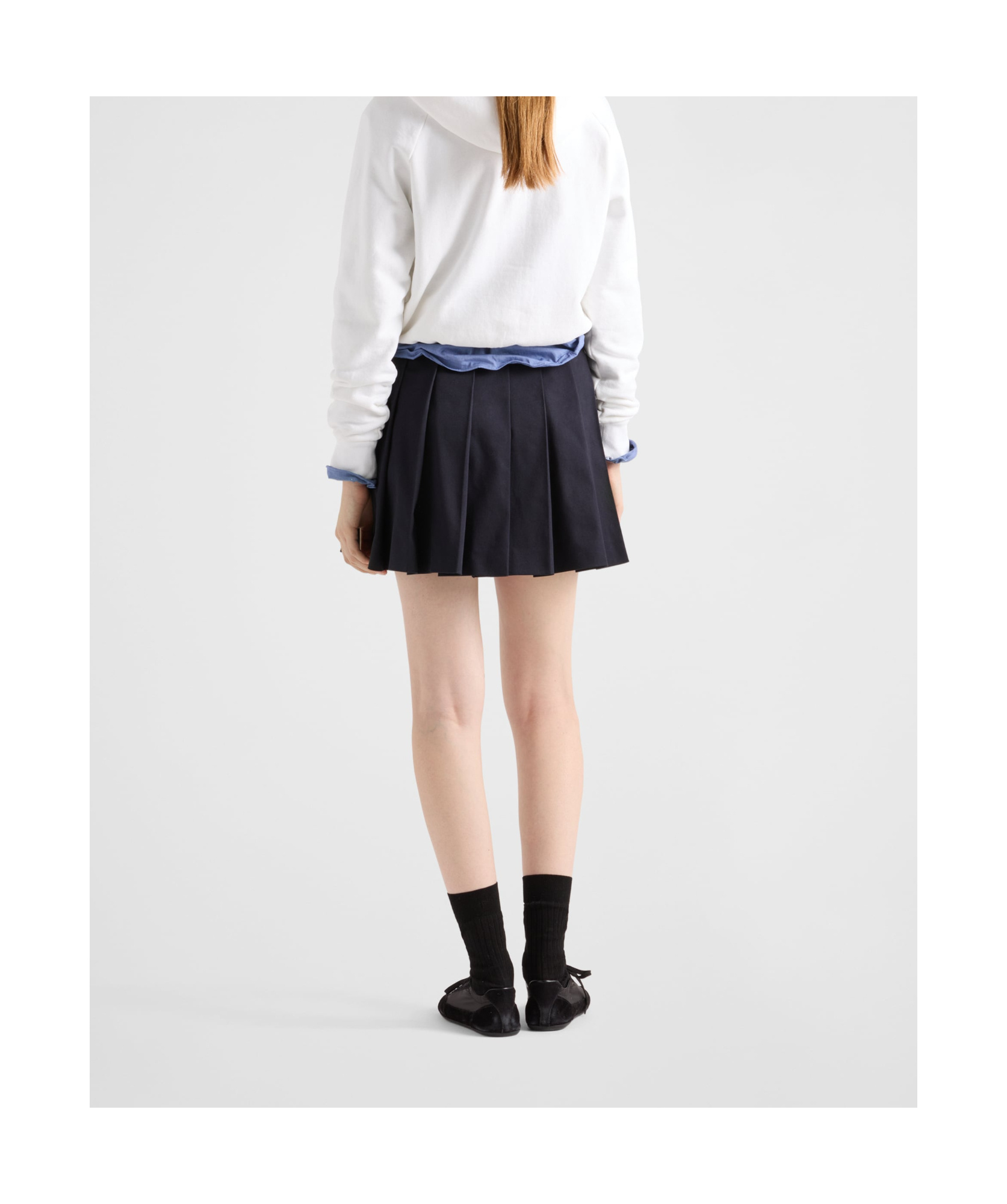 Prada Navy Pleated Drill Mini Skirt In Navy Blue