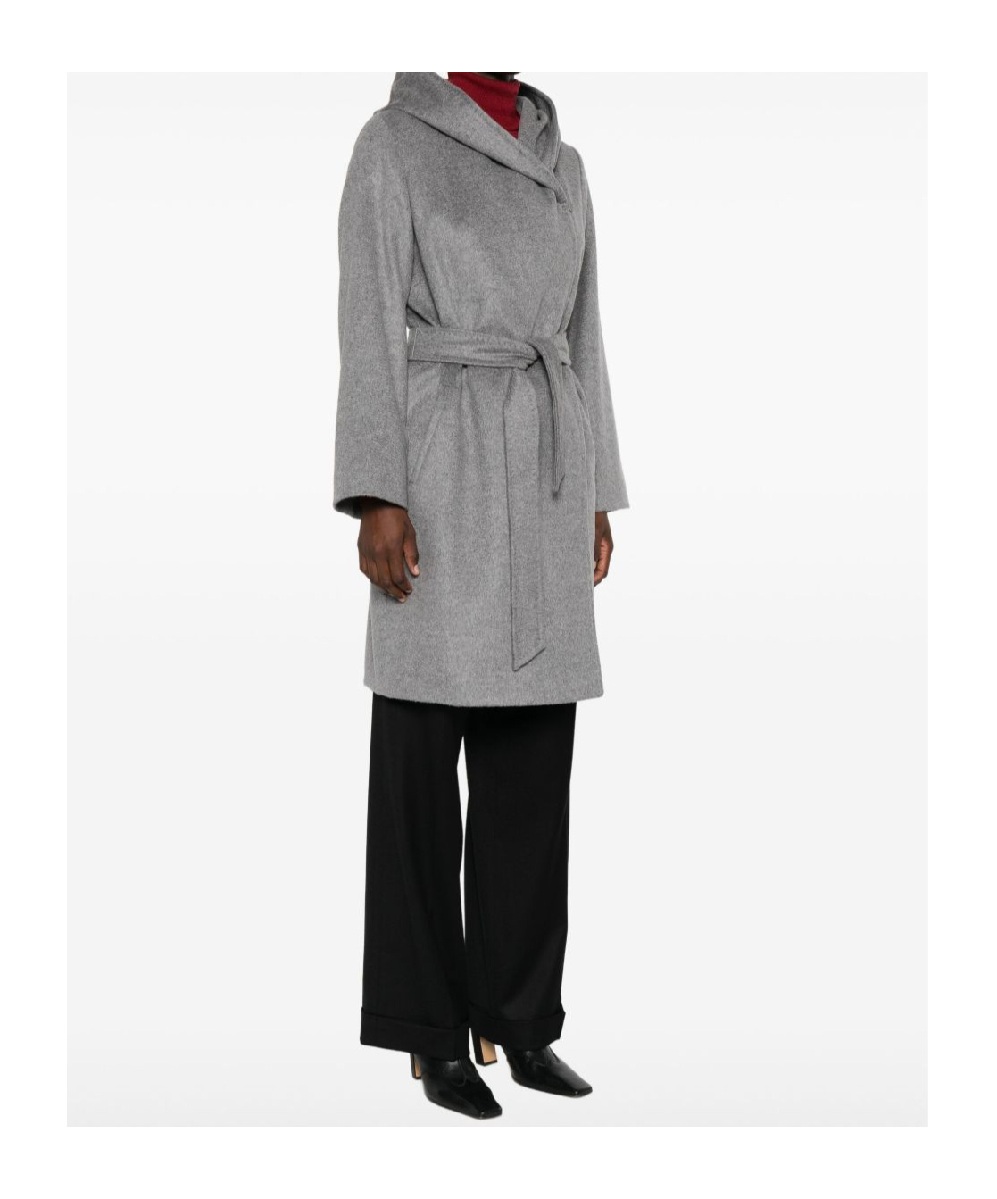 Max Mara Hooded Belted Coat In Gray