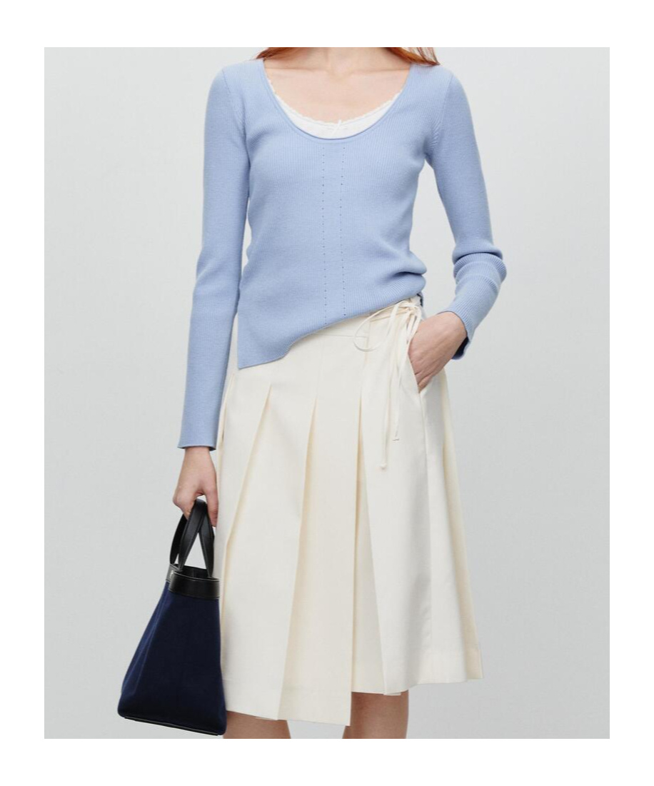 Dunst Ribboned Wide Pleats Skirt Ivory