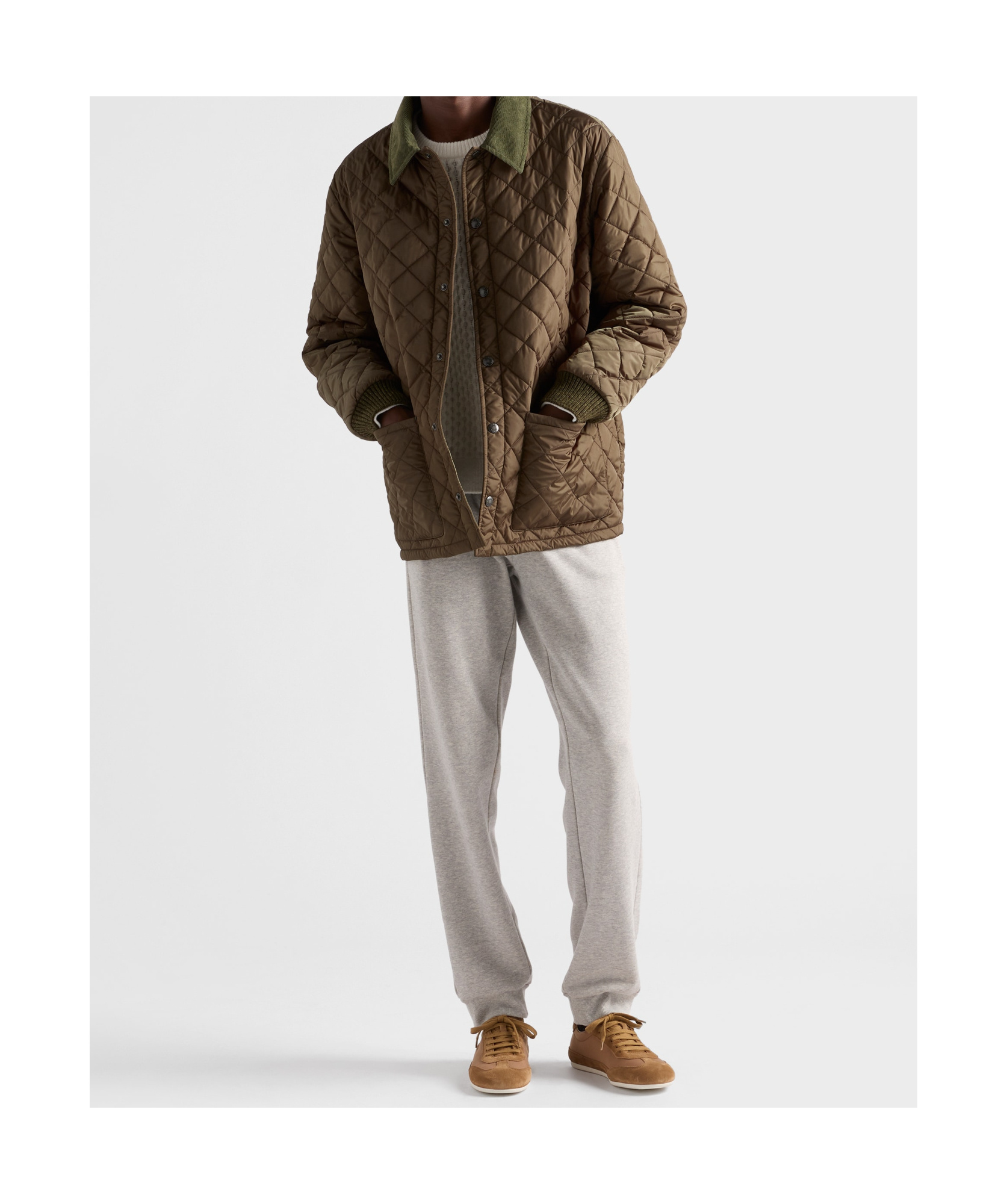 Prada Quilted Corduroy-collar Jacket In Brown