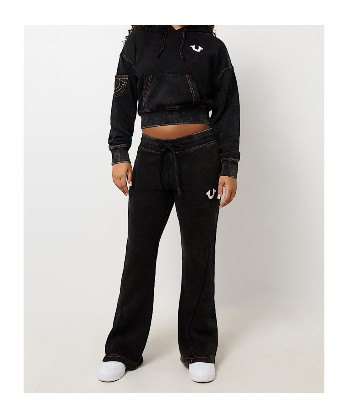 TRUE RELIGION VINTAGE WASH LOGO CROP HOODIE