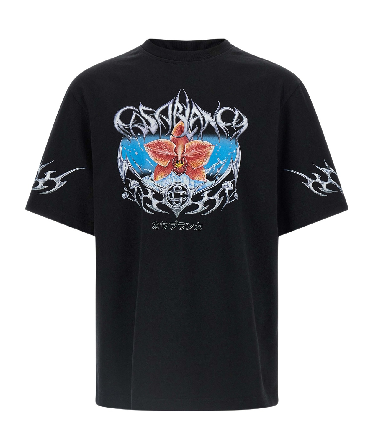 Casablanca Blades Printed Organic Cotton-jersey T-shirt In Black