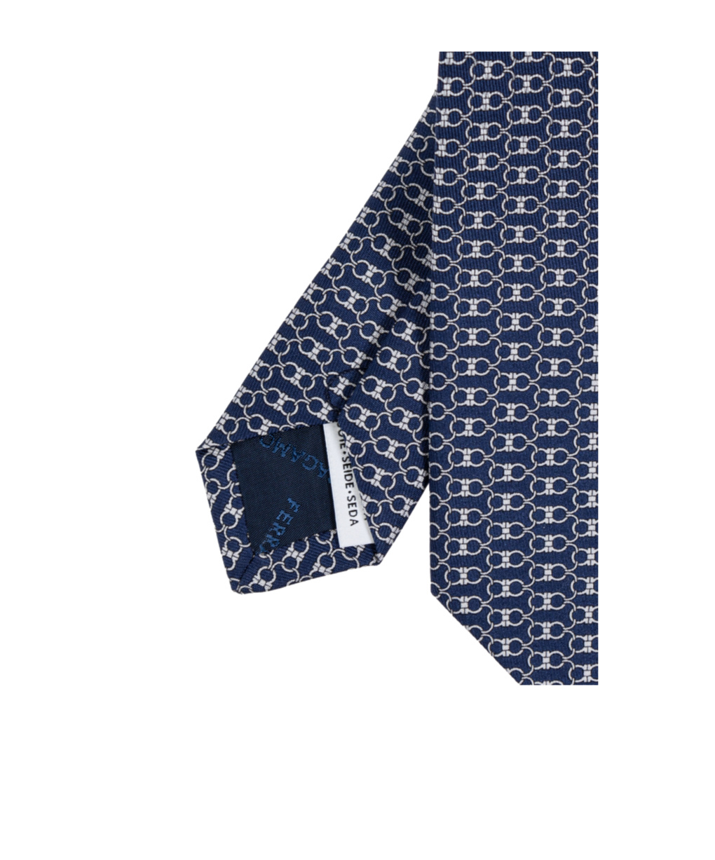 Ferragamo Interlinked Gancini Print Silk Tie In Blue