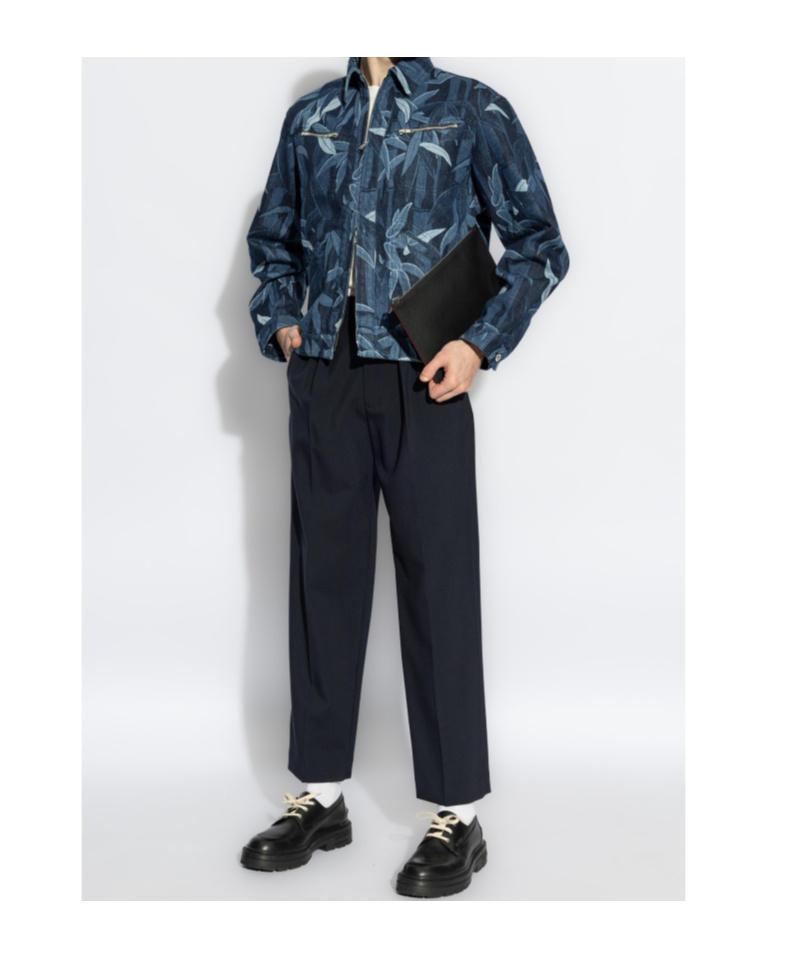 Kenzo Leaf Print Blazer Featuring Multiple Pockets In Blue