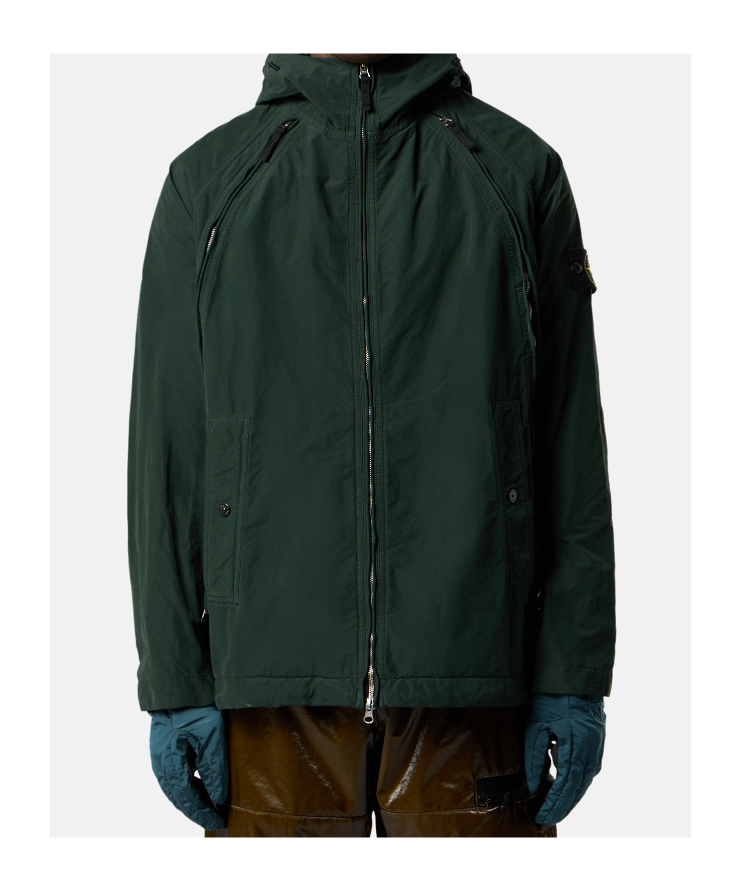 Stone Island Hooded Jacket With Anti-drop And Zip Pockets In Green