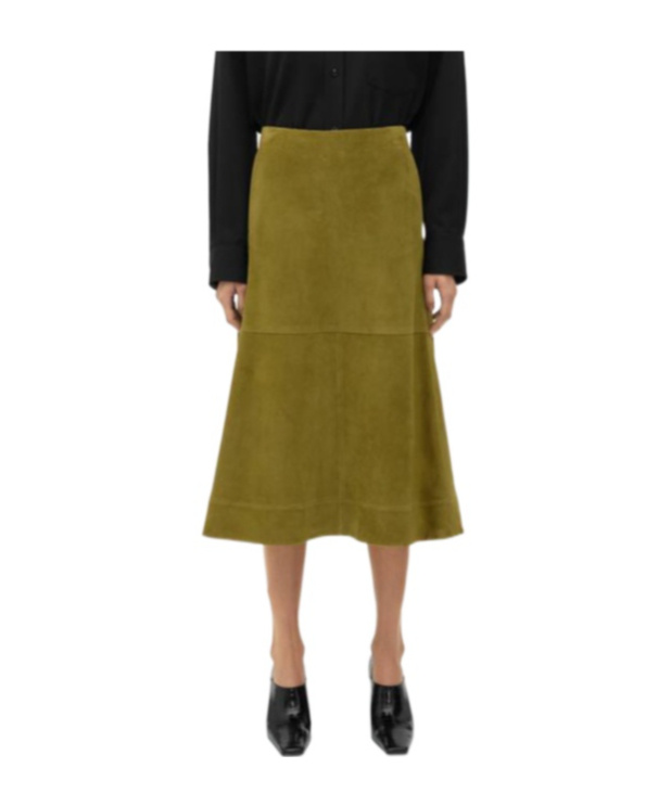 Bottega Veneta Suede Leather Midi Skirt Clothing In Green