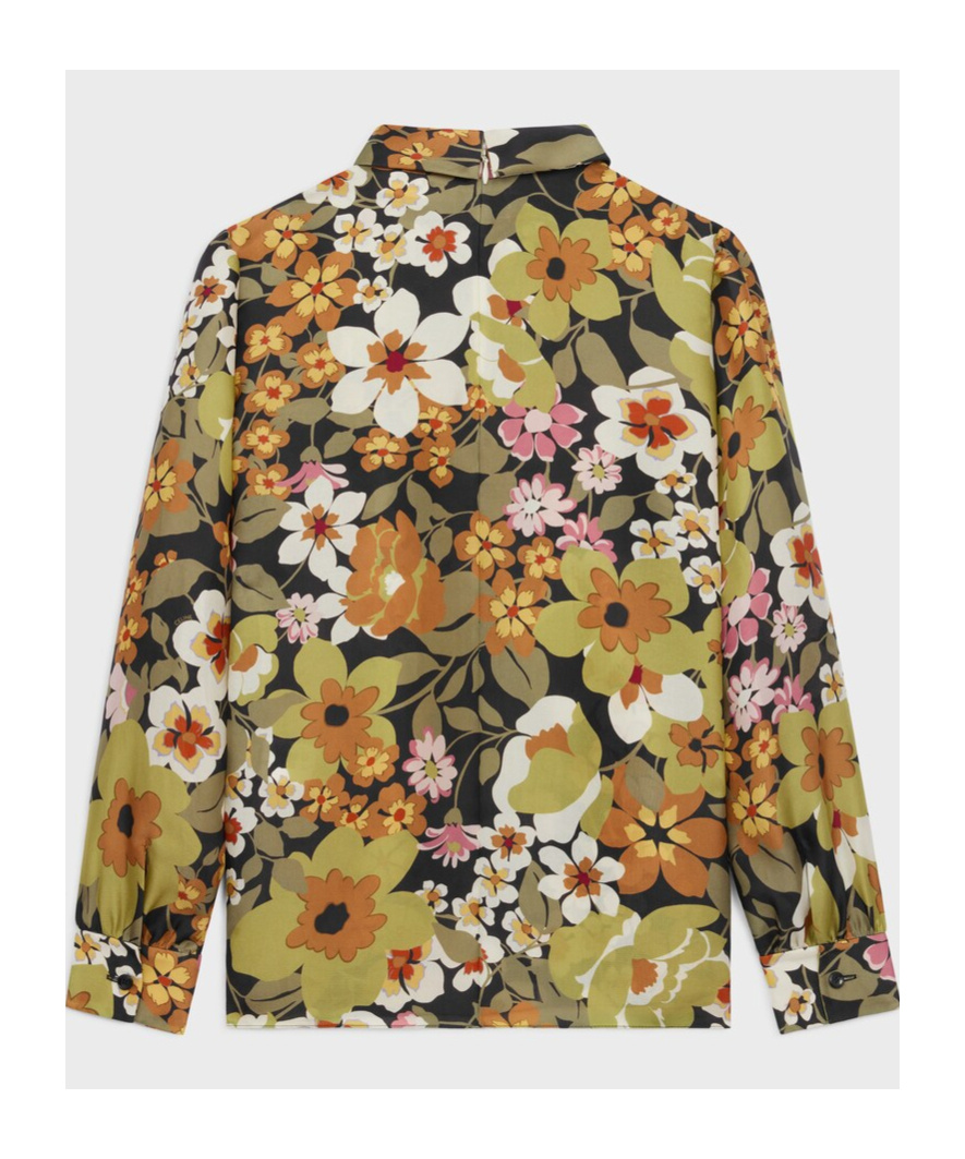 Celine Lavalliere Bow And Silk Organza Blouse In Black/khaki/modor