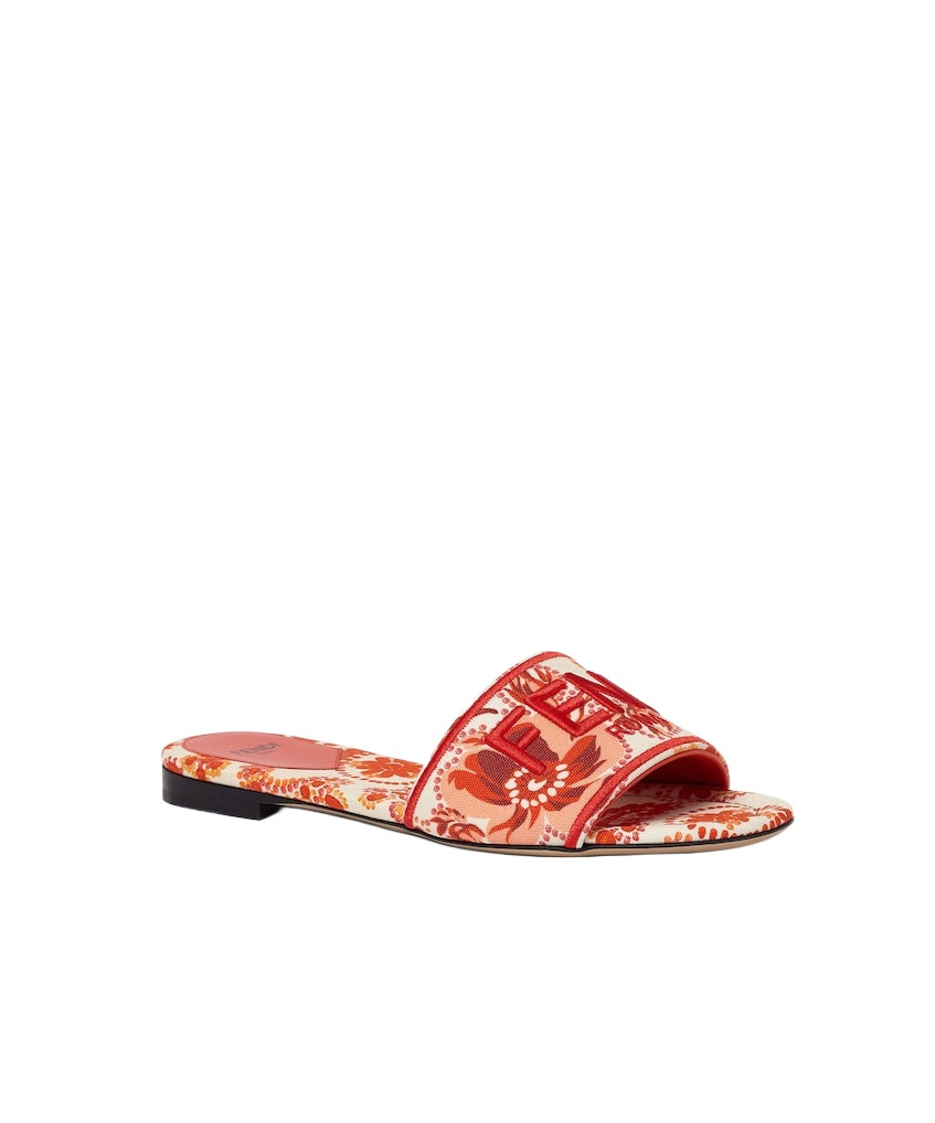Fendi Red And Camelia Canvas Slides In Orange