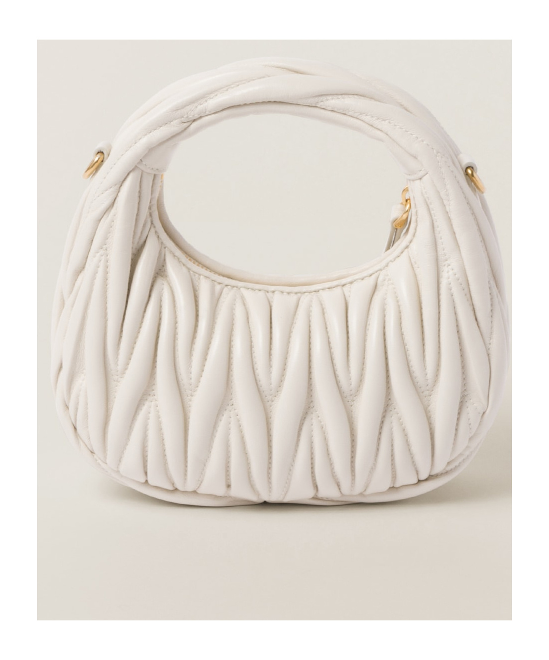 Miu Miu Wander Matelassé Nappa Leather Hobo Mini-bag In White