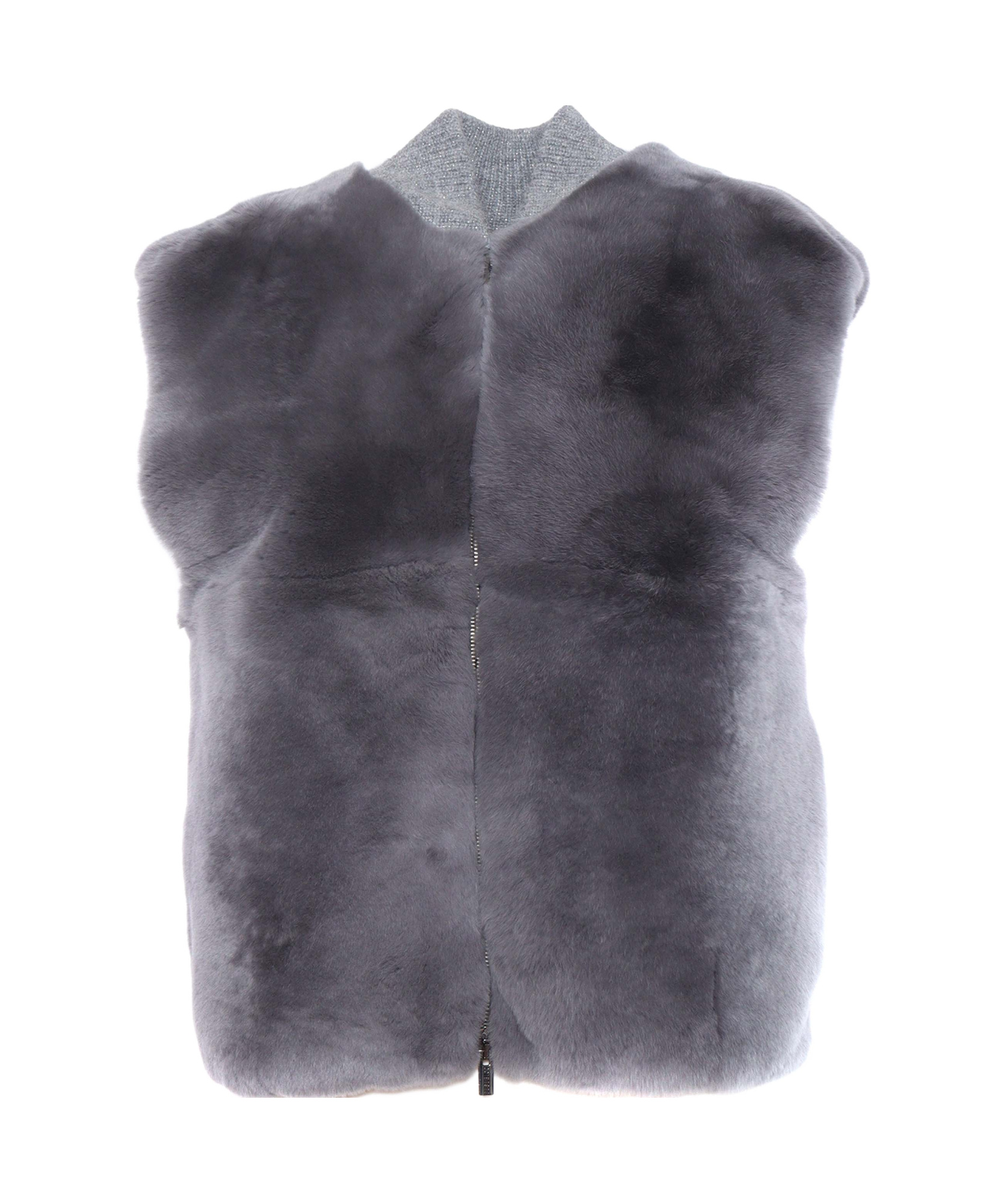 Shop Peserico Faux-fur Knitted Vest In Gray