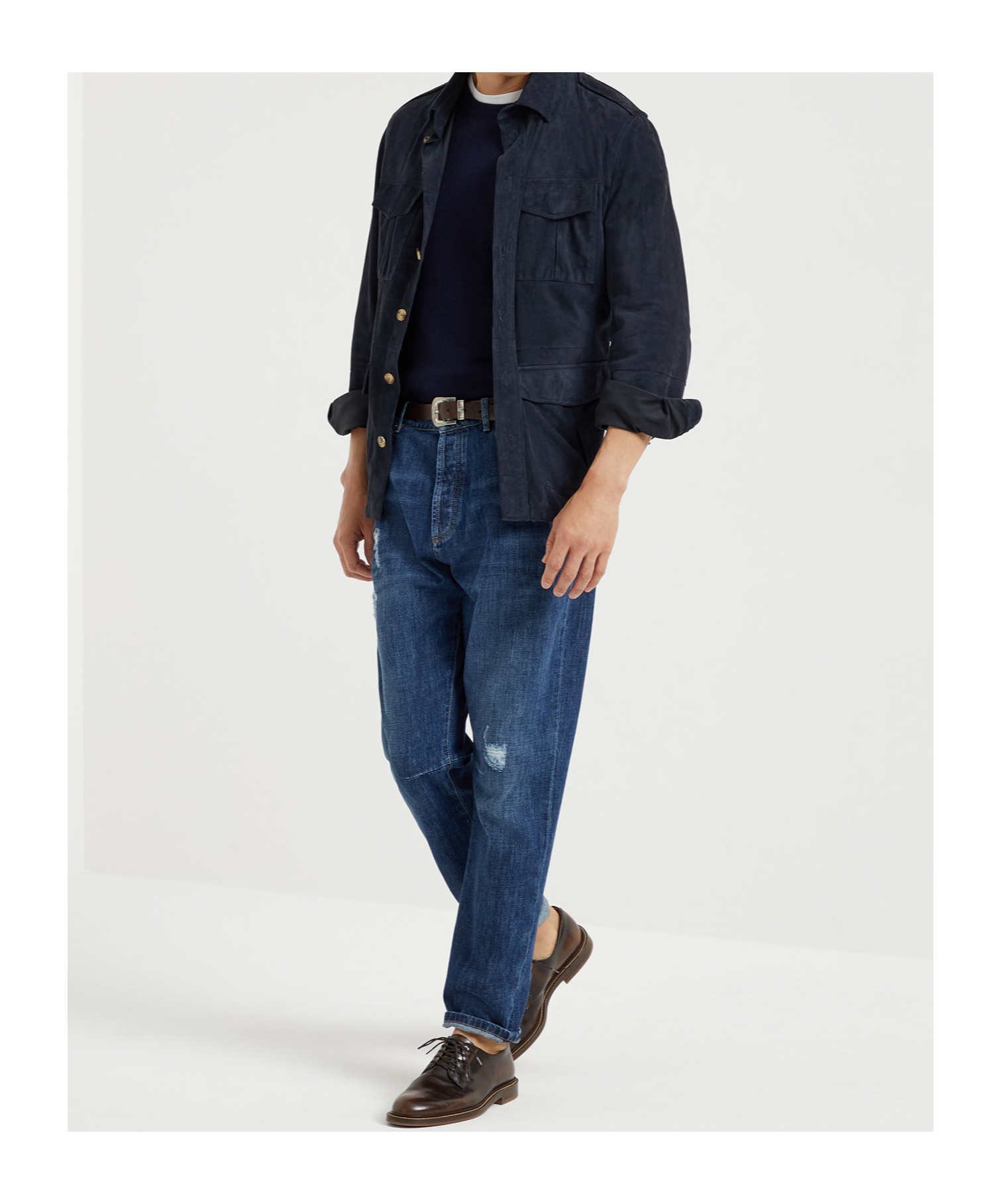 Brunello Cucinelli Suede Leather Shirt Jacket In Black