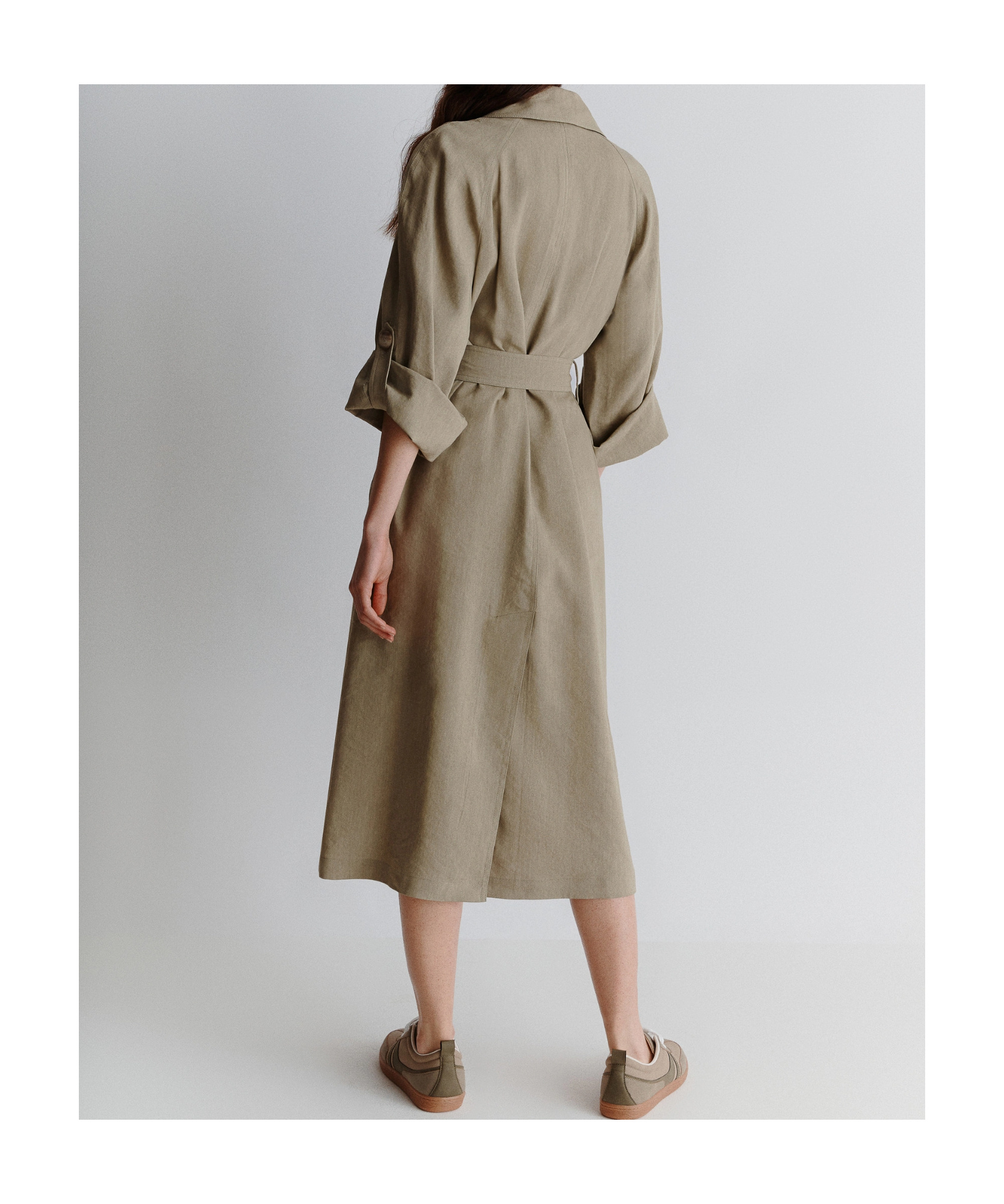 MARELLA STRETCH VISCOSE AND LINEN DUSTER COAT - GREEN