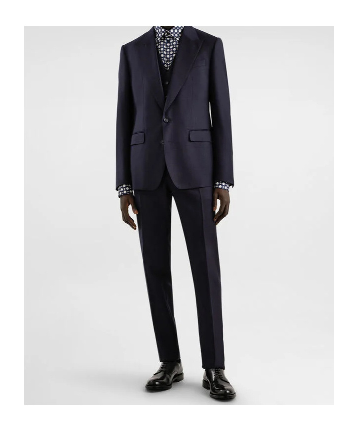 Dolce & Gabbana Single-breasted Micro-patterned Wool Suit In Blue
