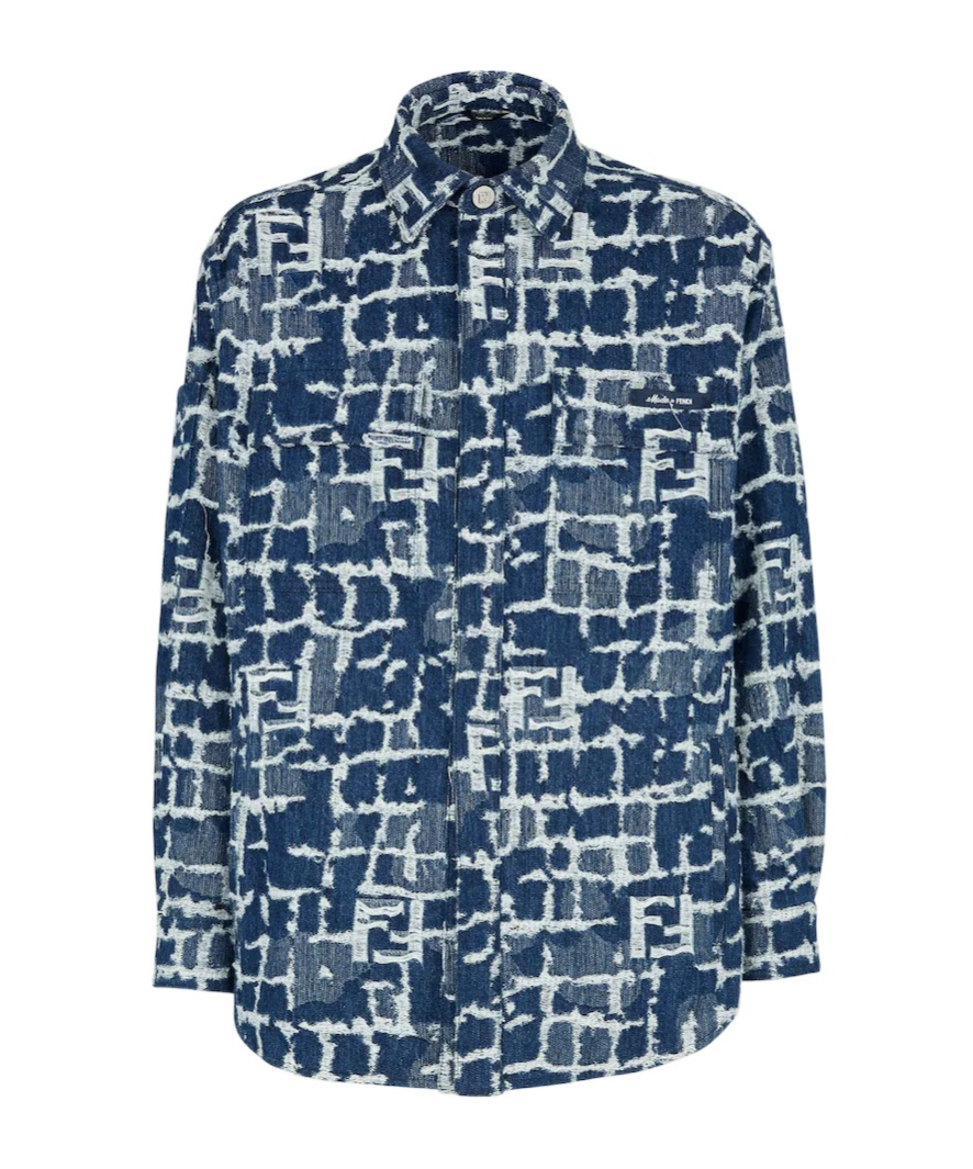 Fendi Ff-pattern Denim Shirt Jacket In Blue
