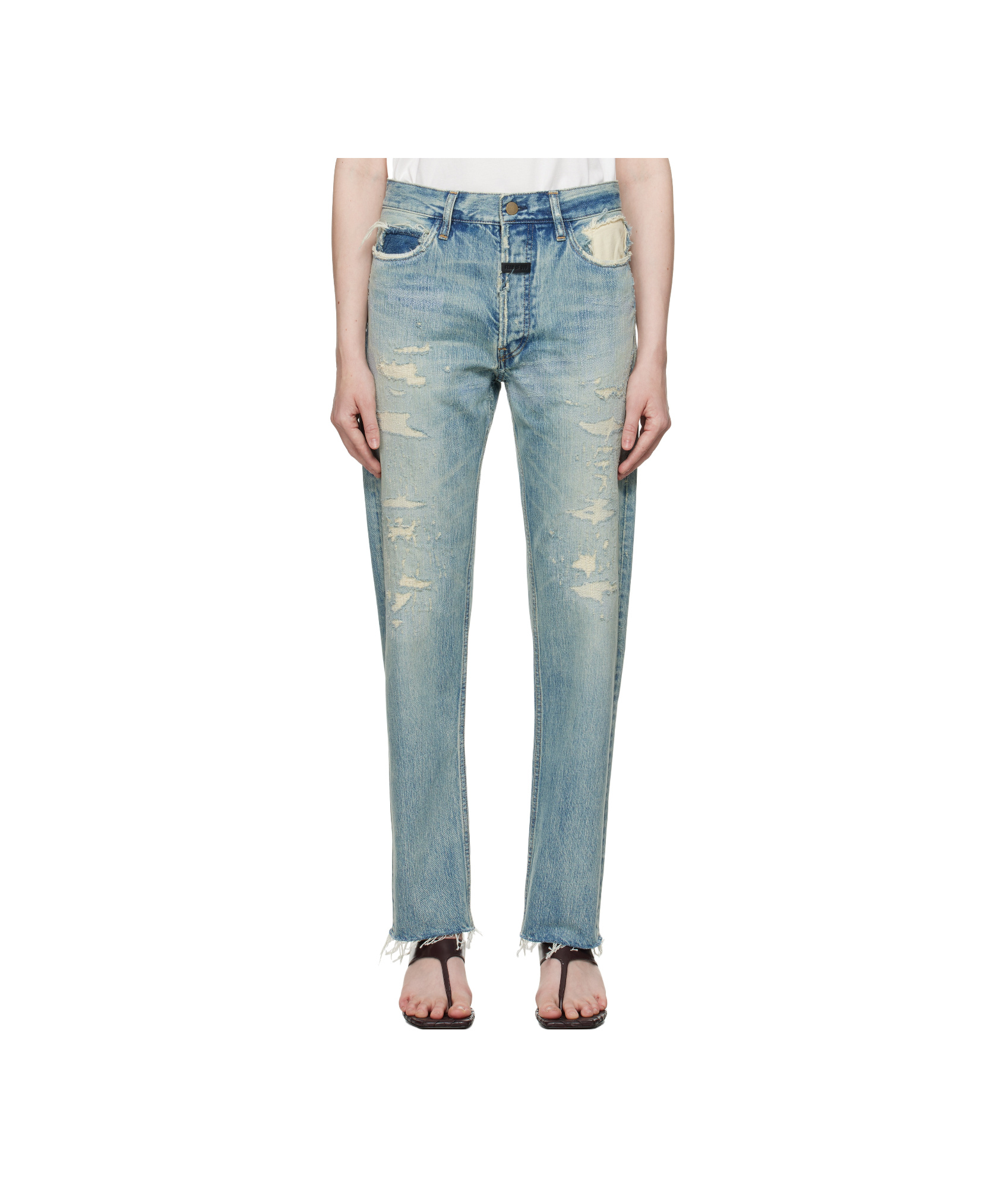Fear Of God Blue Repaired Classic 5 Pocket Jeans In Gray