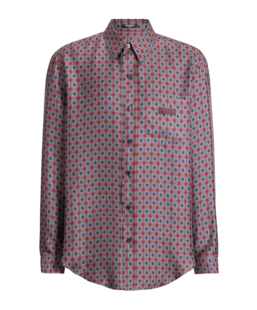 Balmain Printed Silk Shirt In Pink